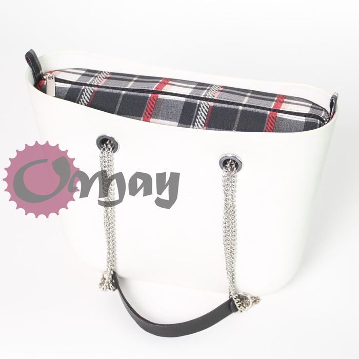 CZARNY organizer OBAG MINI krata beż czerwony 2 KIESZENIE wkład OMAY