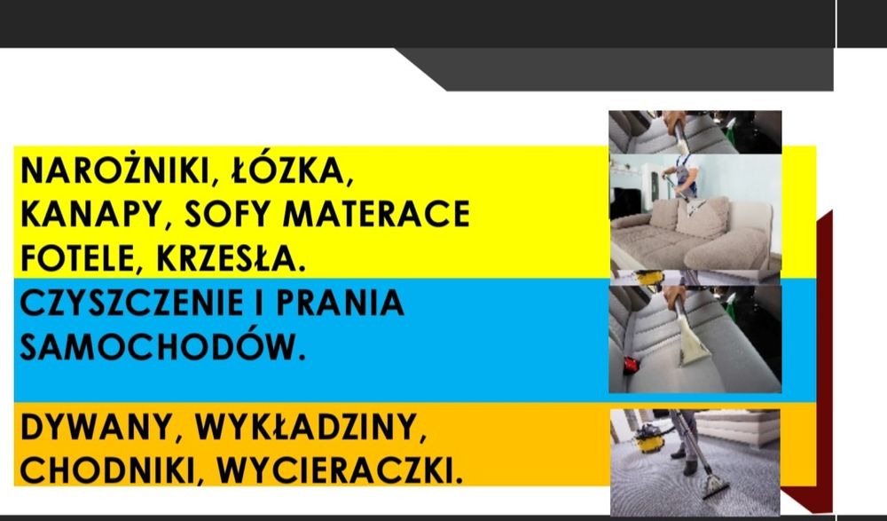 Pranie dywanów,  tapicerki, samochodów tapicerek, narożników, kanap