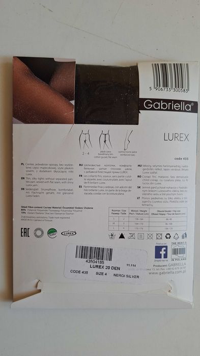 Rajstopy gładkie błyszczące Lurex Silver  Gabriella roz 4