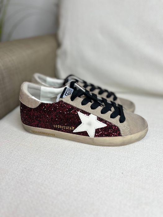 Кеди жіночі GGDB Golden Goose бордові з блискітками