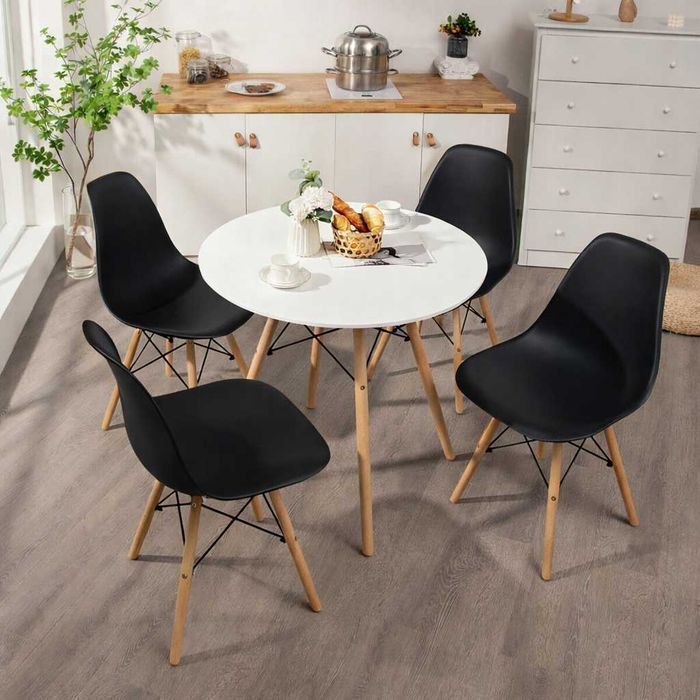 NOWY Stół z Krzesłami Okrągły Biały Do Jadalni Kuchni Salonu Drewniany