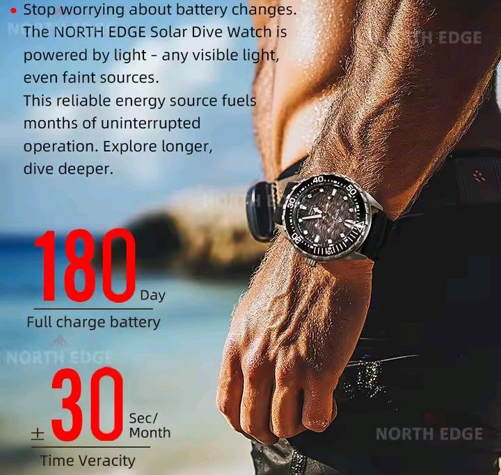 North Edge Triton-Ti Титановий годинник Сонячна батарея. 300 м. захист