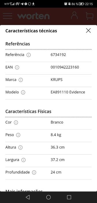 Máquina de Café KRUPS EA891110 Evidence (15 bar - 3 Níveis de Moagem)