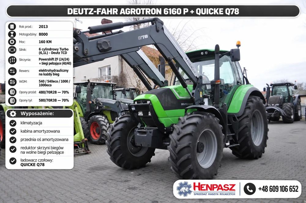 Deutz-Fahr AGROTRON 6160 P + QUICKE Q78  / Klimatyzacja / Przednia oś + kabina amortyzowana / Biegi pełzające /