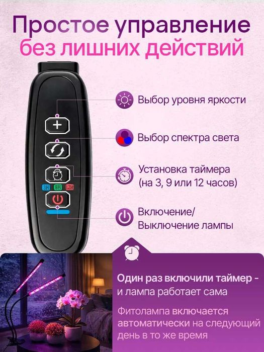 Светодиодная фитолампа для цветов и растений на 2 ветки