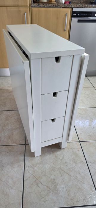 Mesa dobrável em lacado branco com 6 gavetas