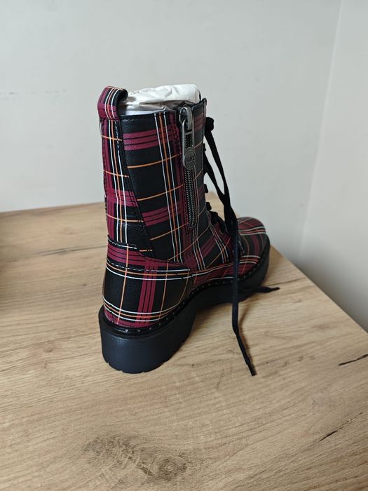 Nowe buty, wysokie, glany, w kratę, EMP Premium Black, naturalna skóra