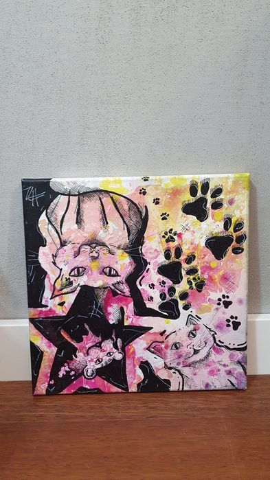 Obraz koty Kot handmade 40x40 abstrakcja