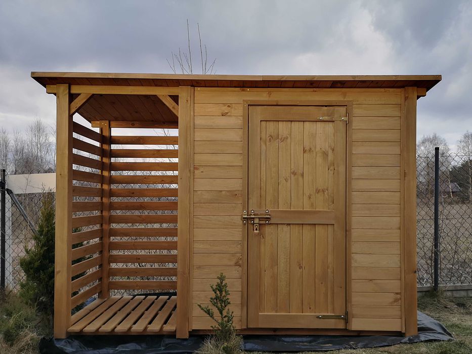 Drewutnia z domkiem narzędziowym ogrodowym 3 x 1,1m,wiata na drewno