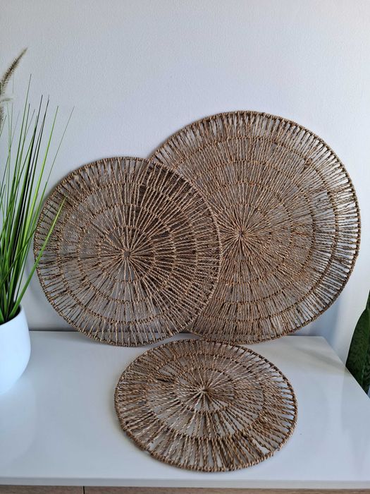 3 discos de decoração de parede em rattan natural