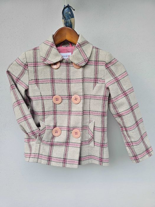 Next klasyczny płaszczyk w kratkę guziki kieszenie wełna wiskoza