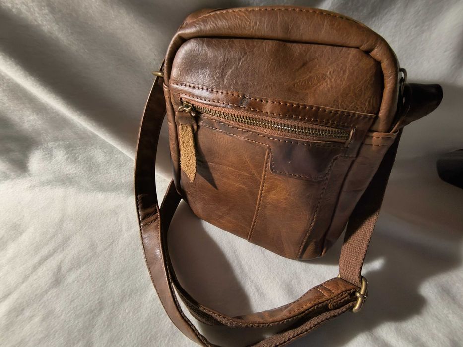 Saszetka męska, brązowa, skóra