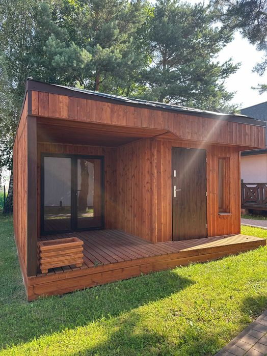 Domek drewniany Maksymilian 5x5 m z tarasem - ogrodowy