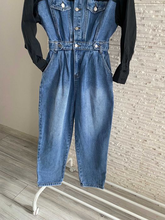 Monique kombinezon łączone materiały koszula + dżins