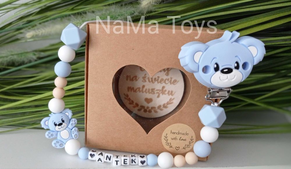 Zawieszka, przywieszka do smoczka. Silikonowy gryzak. Handmade.