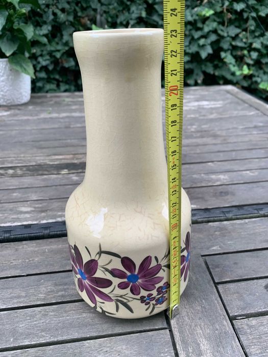 Stary Ręcznie malowany wazon Tułowice, 23cm , PRL