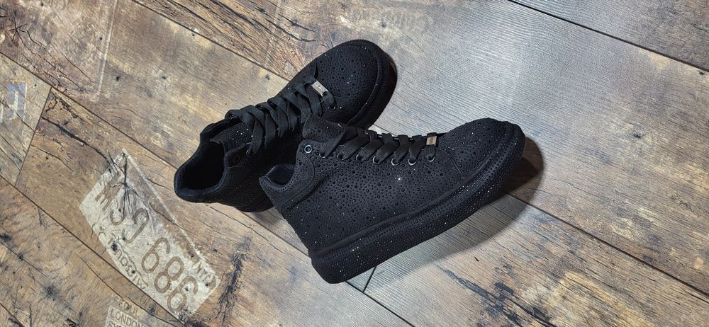 Włoskie sneakersy całe cyrkonie platforma czarne premium 39