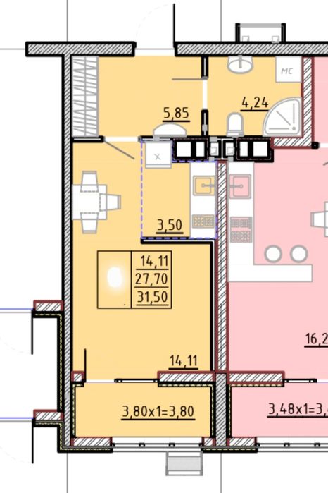 1-комнатная квартира по адресу (площадь 33 м²) - Atlanta.ua - фото 12
