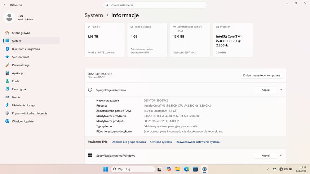 NITRO 5  Shale Black  i5 / 16GB RAM / 1TB / GTX 4GB  do gier i pracy