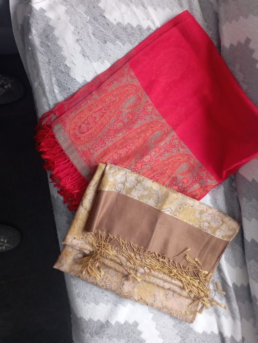 Палантин шарф красный и горчичный