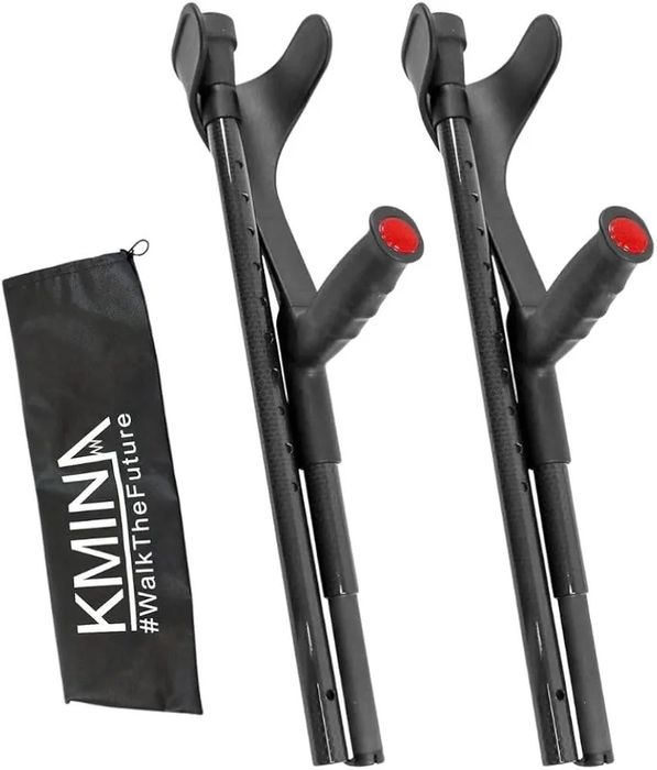 KMINA PRO - składane kule inwalidzkie węglowe (x2 sztuki, otwarty mankiet)