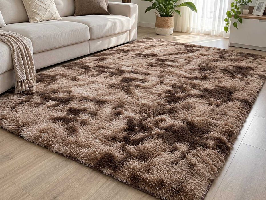 Nowy Dywan Pluszowy Shaggy Włochacz 160x220 Cm Brązowy Miękki Futrzany Do Salonu Sypialni Pokoju Dziecięcego
