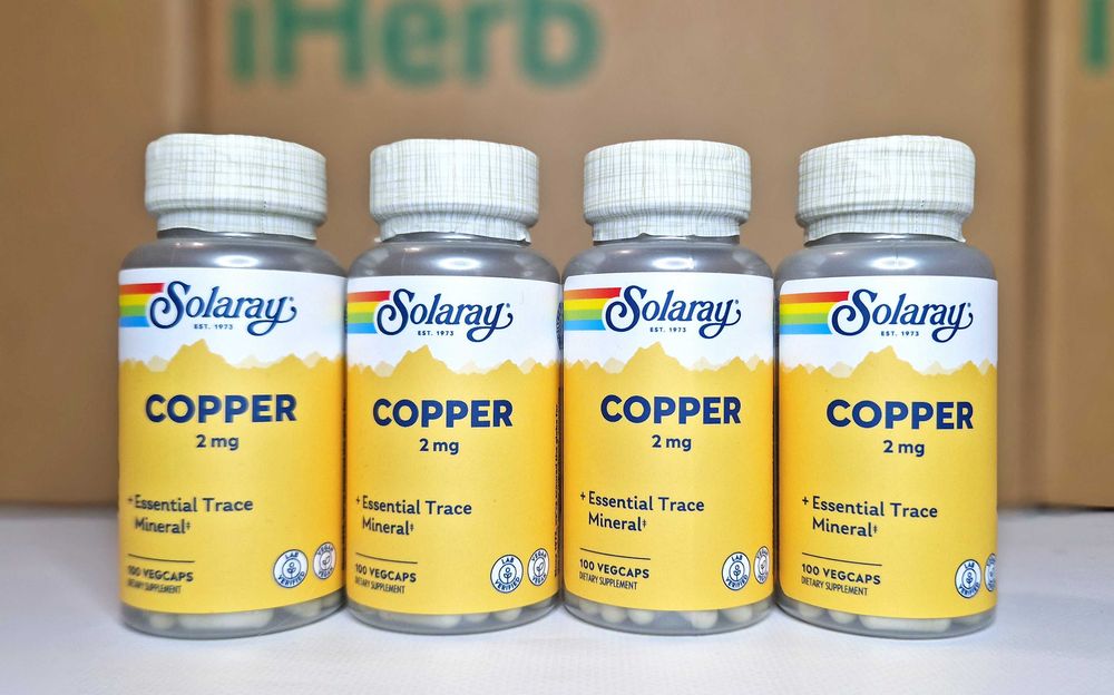 Хелатна мідь Solaray Copper, 2 мг, 100 капсул. Соларей медь iherb