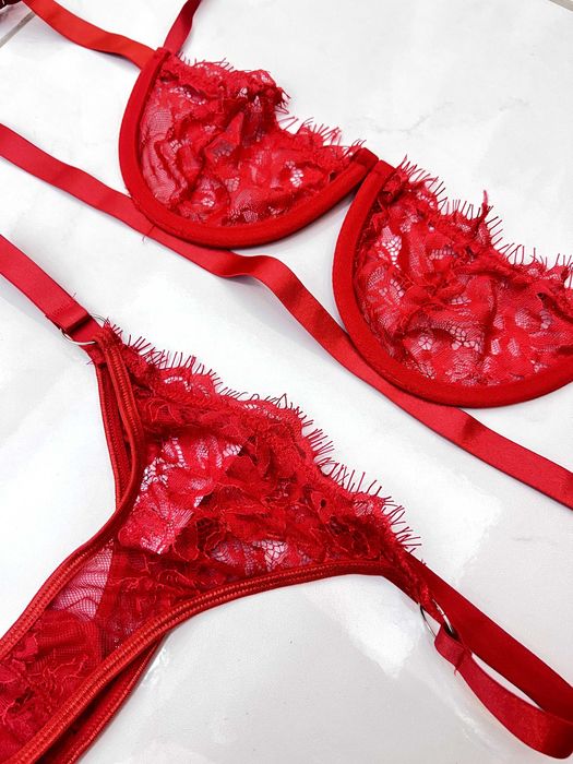 Czerwony stanik biustonosz harness komplet M