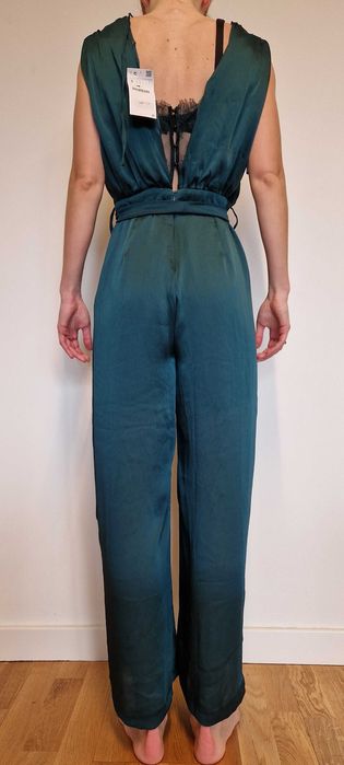 Elegancki kombinezon ZARA  butelkowa zieleń rozmiar. S