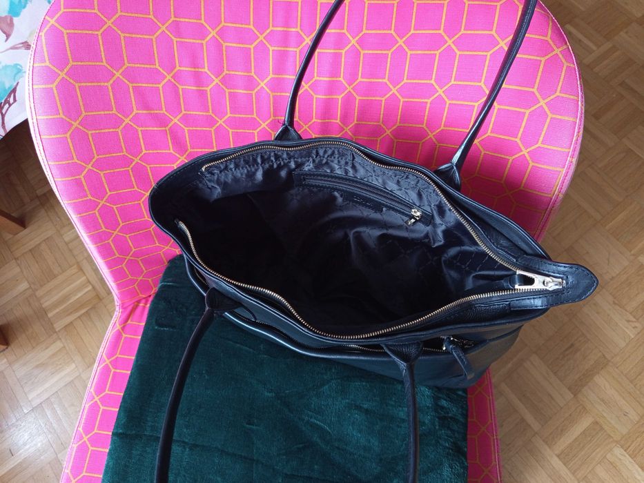 Torebka OCHNIK – skóra naturalna, duża, czarna | Stan bardzo dobry