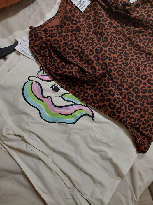 Zestaw bluzek bluzka panterka jednorożec hm 122/128