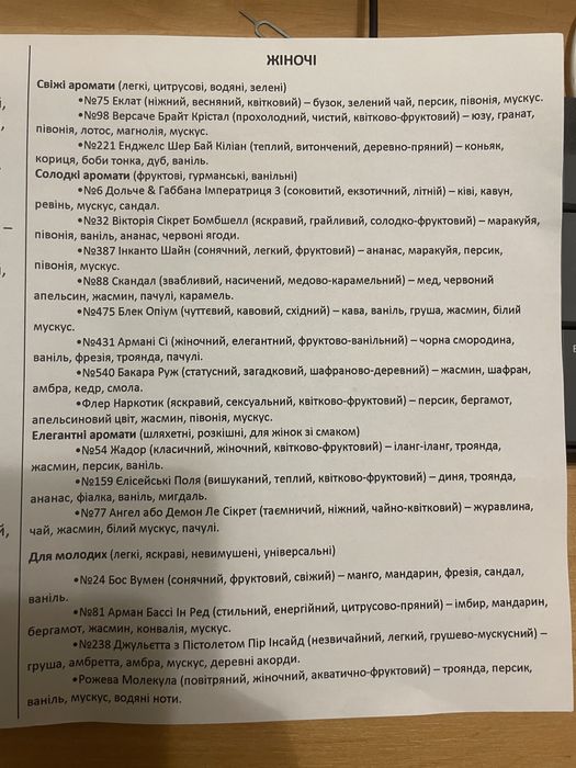 парфуми на розлив Нова Одеса (10грн - 1 мл)