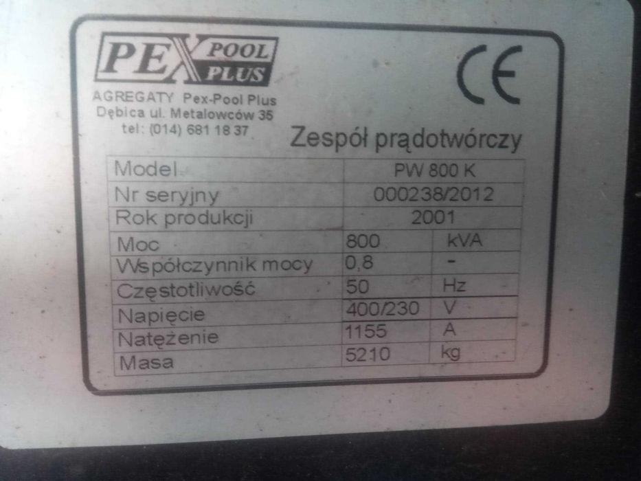 Generator agregat prądotwórczy 800Kva w kontenerze  702KW niecałe 700h przepracowane