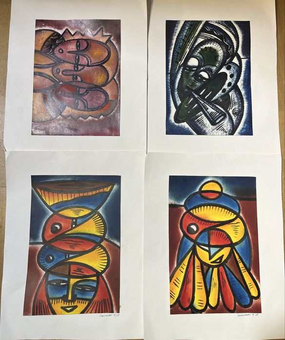 Set of 4 Colourful Abstract Figurative Art Prints | Unframed Wall Art