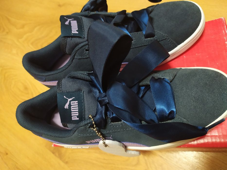 NOWE PUMA Smash v2 Ribbon 37,5 granatowe fioletowe dziewczęce