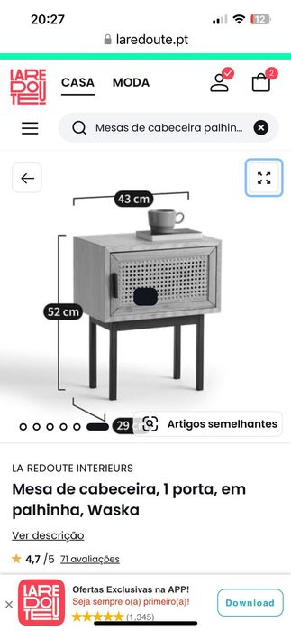 Mesa cabeceira  porta palhinha