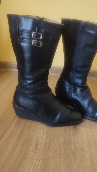 Kozaki skórzane zimowe damskie do pół łydki rozm. 38