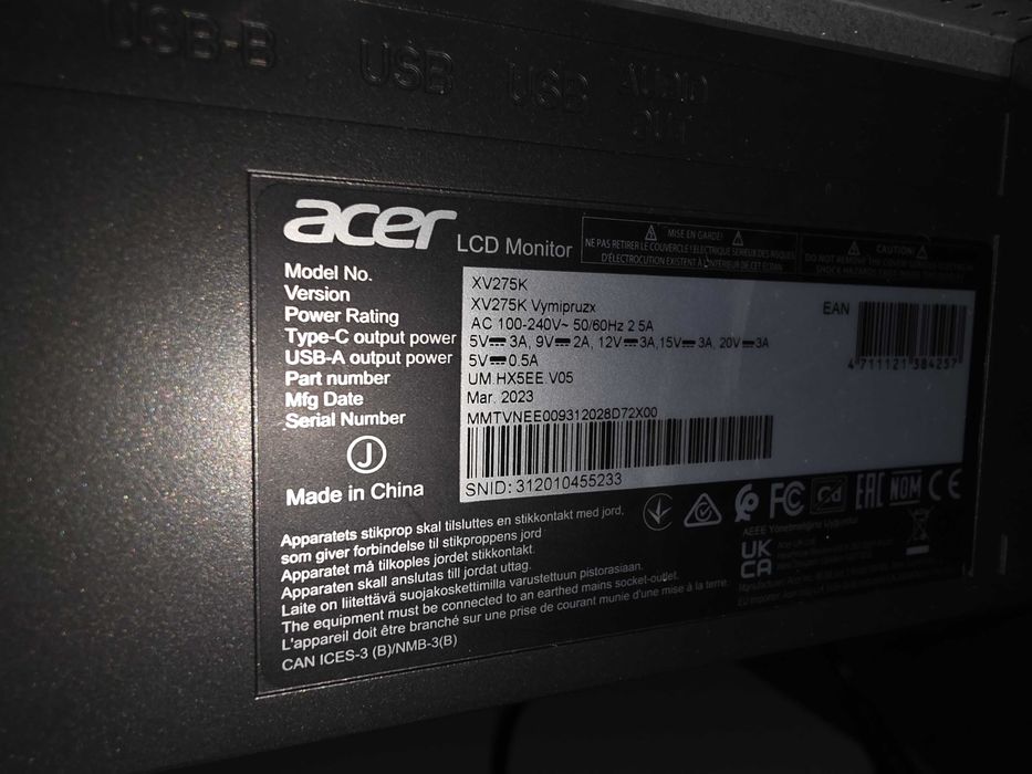 Monitor Acer XV275K, 27'' · 3840 × 2160 · IPS · 160 Hz
