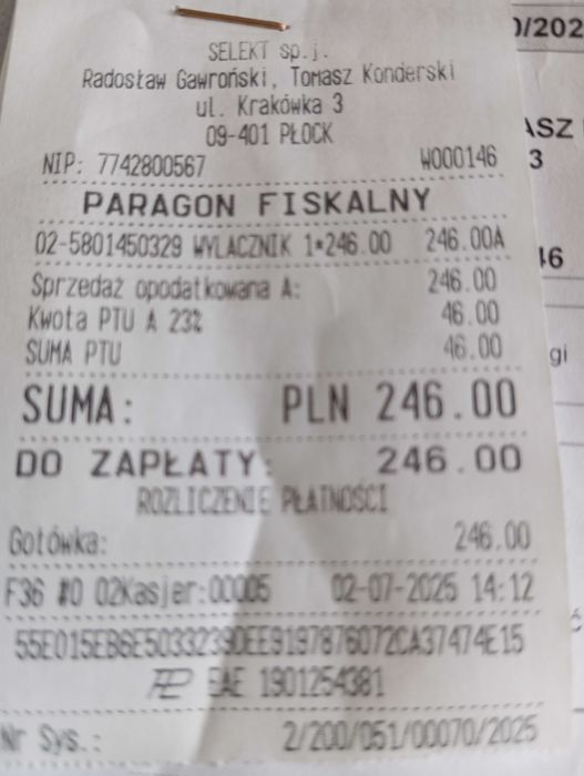 Włącznik-wyłącznik wywrotka