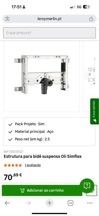 Estrutura para bidé suspenso Oli Simflex
