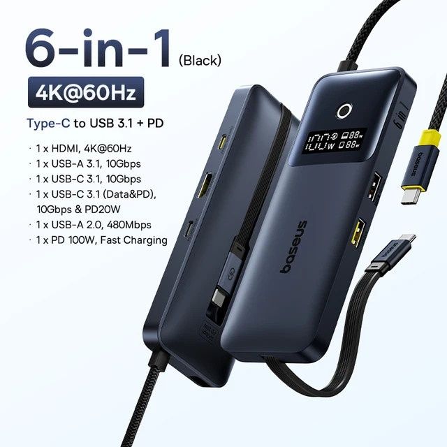 Hub dock USB-C z HDMI 6 w 1 BASEUS