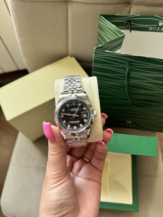 Годинник Rolex, чорний з камінцями, ідеальний подарунок