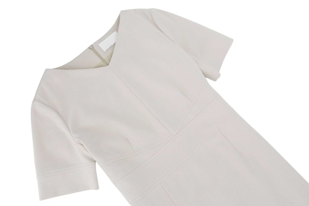 HUGO BOSS sukienka ecru ołówkowa elegancka dzianina midi 42