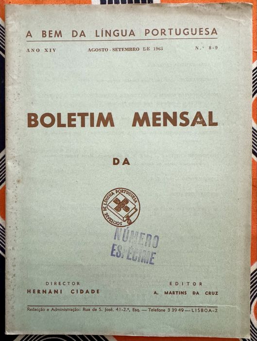 Boletim mensal  "A Bem da Língua Portuguesa" 1963