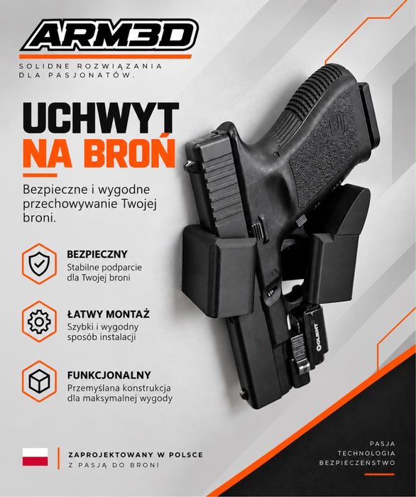 Magnetyczny uchwyt na pistolet z latarką/kolimatorem do szafy/sejfu