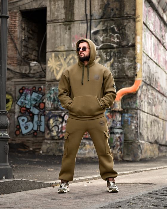 Чоловіче худі штани на флісі олива/костюм флис на зиму мужской олива