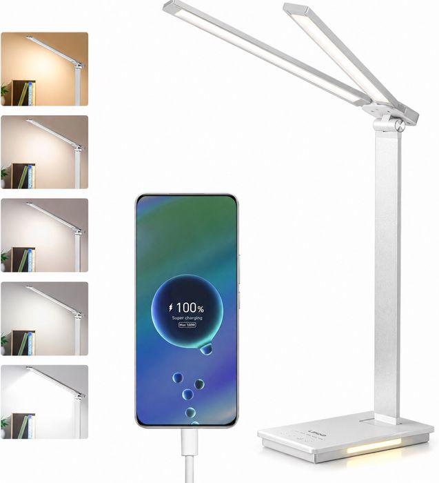 Настільна LED лампа LENDOO QMO28 Silver, сенсорна, 5 режимів світла