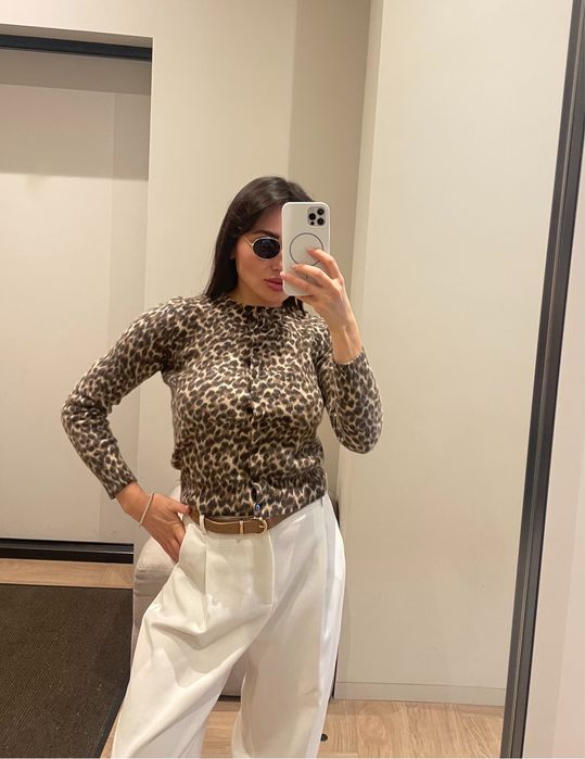 Вовняний кардиган в принт лео xs zara стиль