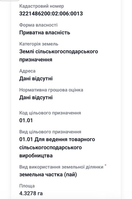 Продам земельний пай 4,32 га