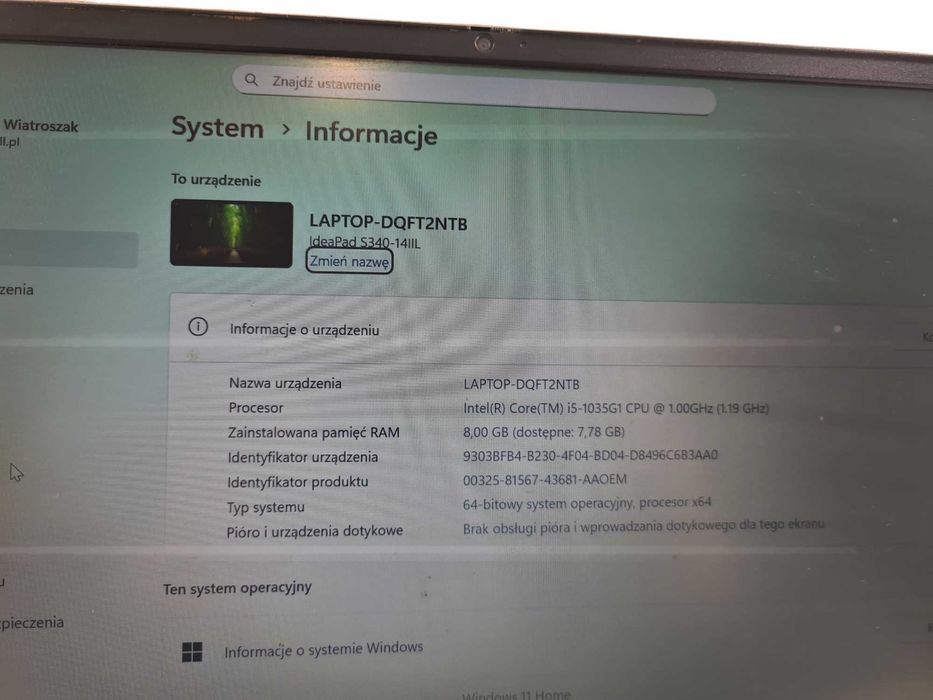 Laptop lenovo ideapa S340 8/512GB I5
